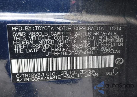 2015 Lexus Gs 350 z USA, uszkodzony, nr VIN JTHBE1BL2FA005080